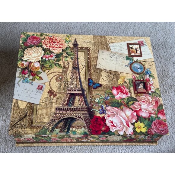 Vintage Punch Studio Eiffel Tower Paris Keepsake Note Card Top Box 15" x 12" x 4 - Picture 2 of 8